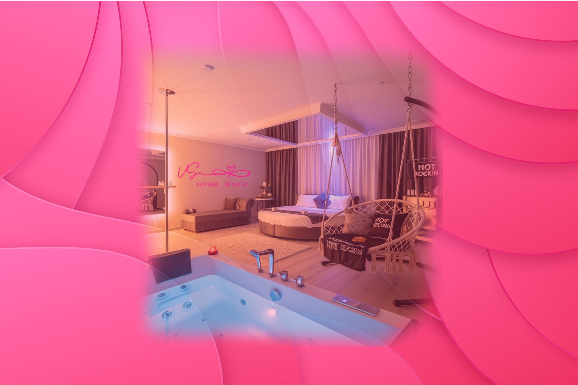 A couple in a romantic and sensual embrace in a luxurious suite